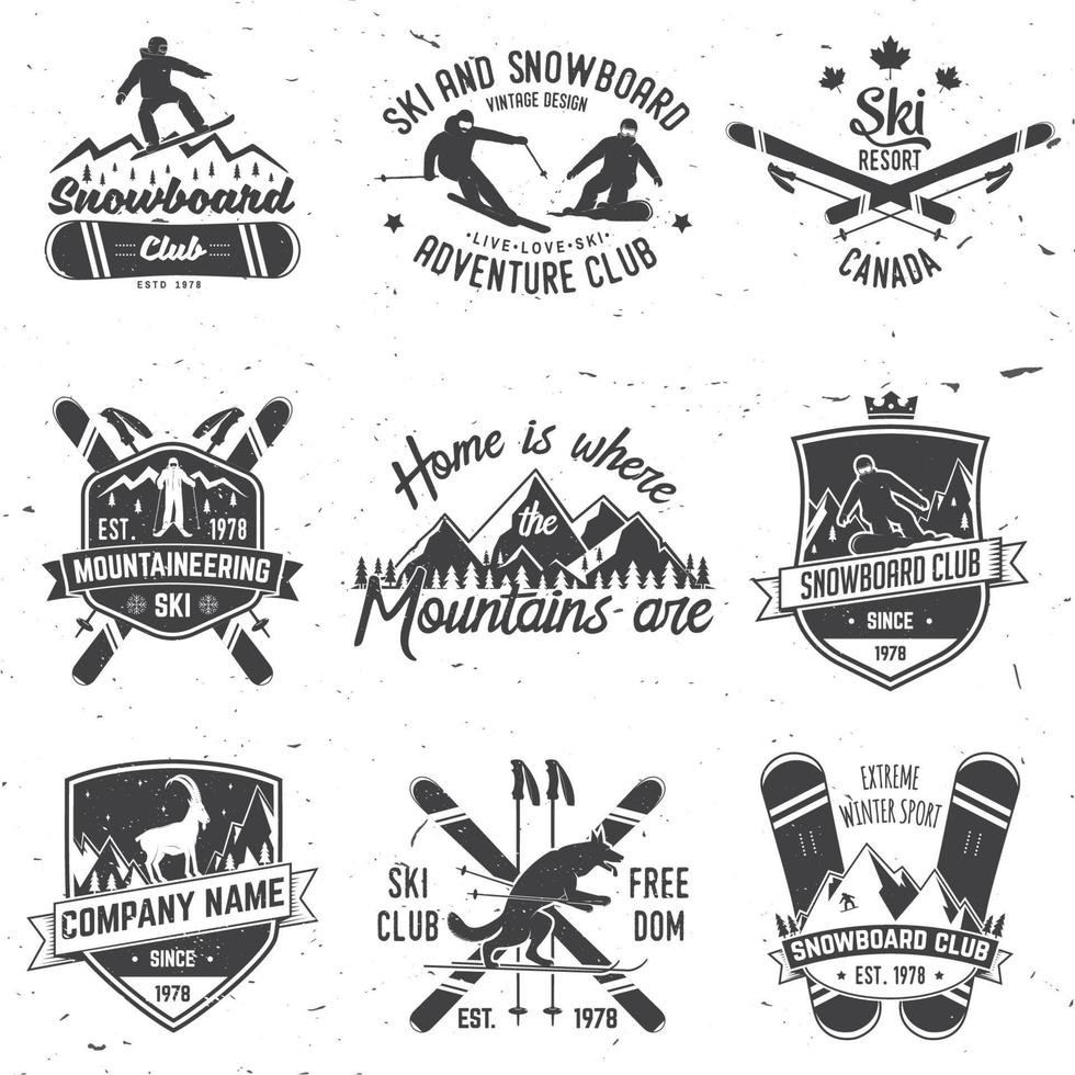emblema do clube de esqui e snowboard. ilustração vetorial. vetor