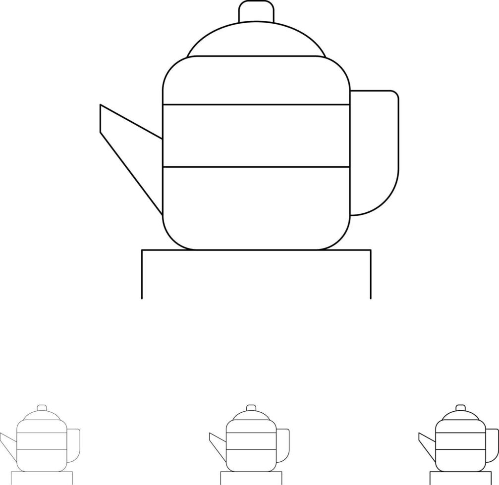 bule de chá china chinês em negrito e fino conjunto de ícones de linha preta vetor