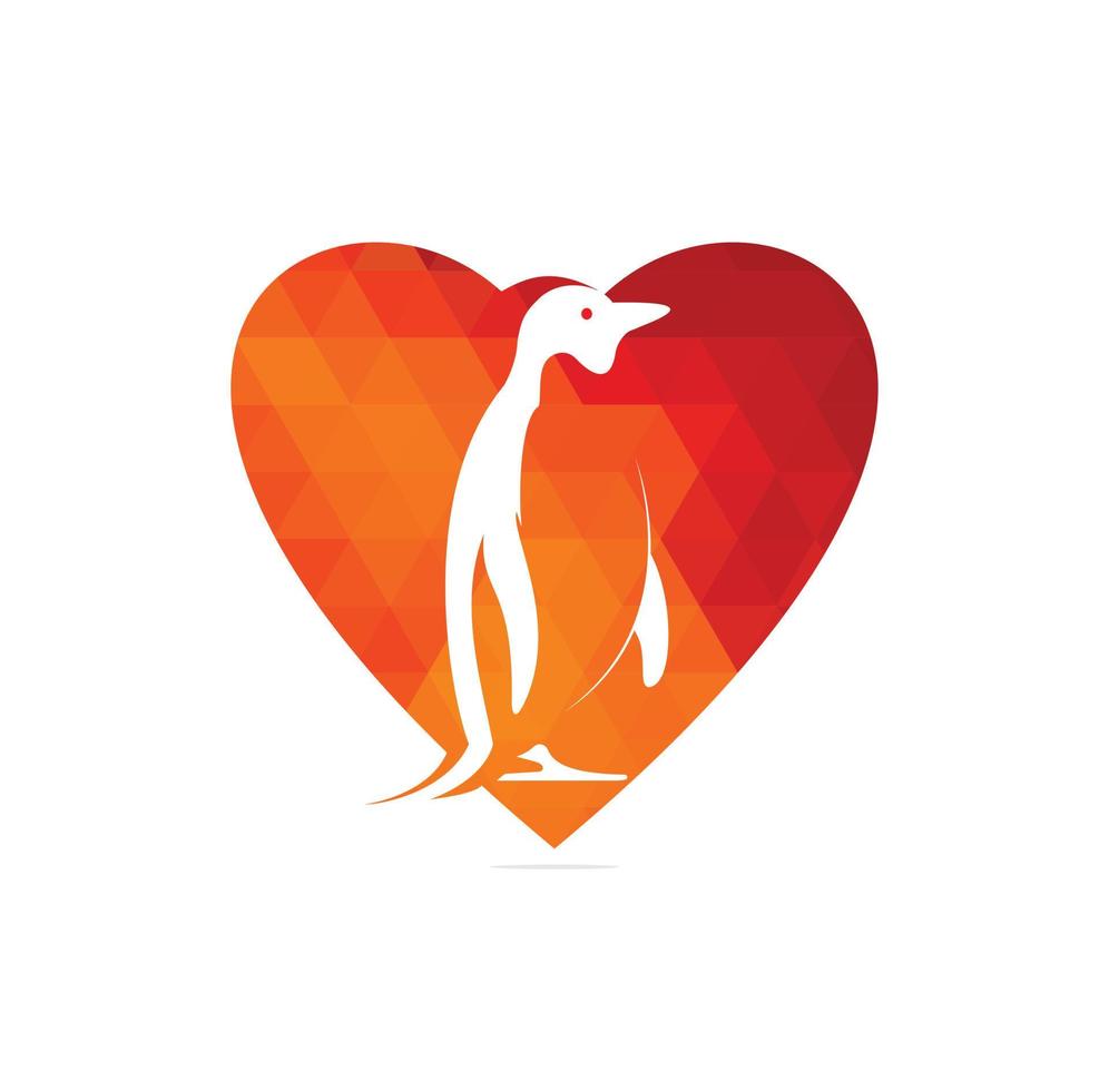 modelo de logotipo de conceito de forma de coração de pinguim design de ilustração de ícone vetorial vetor