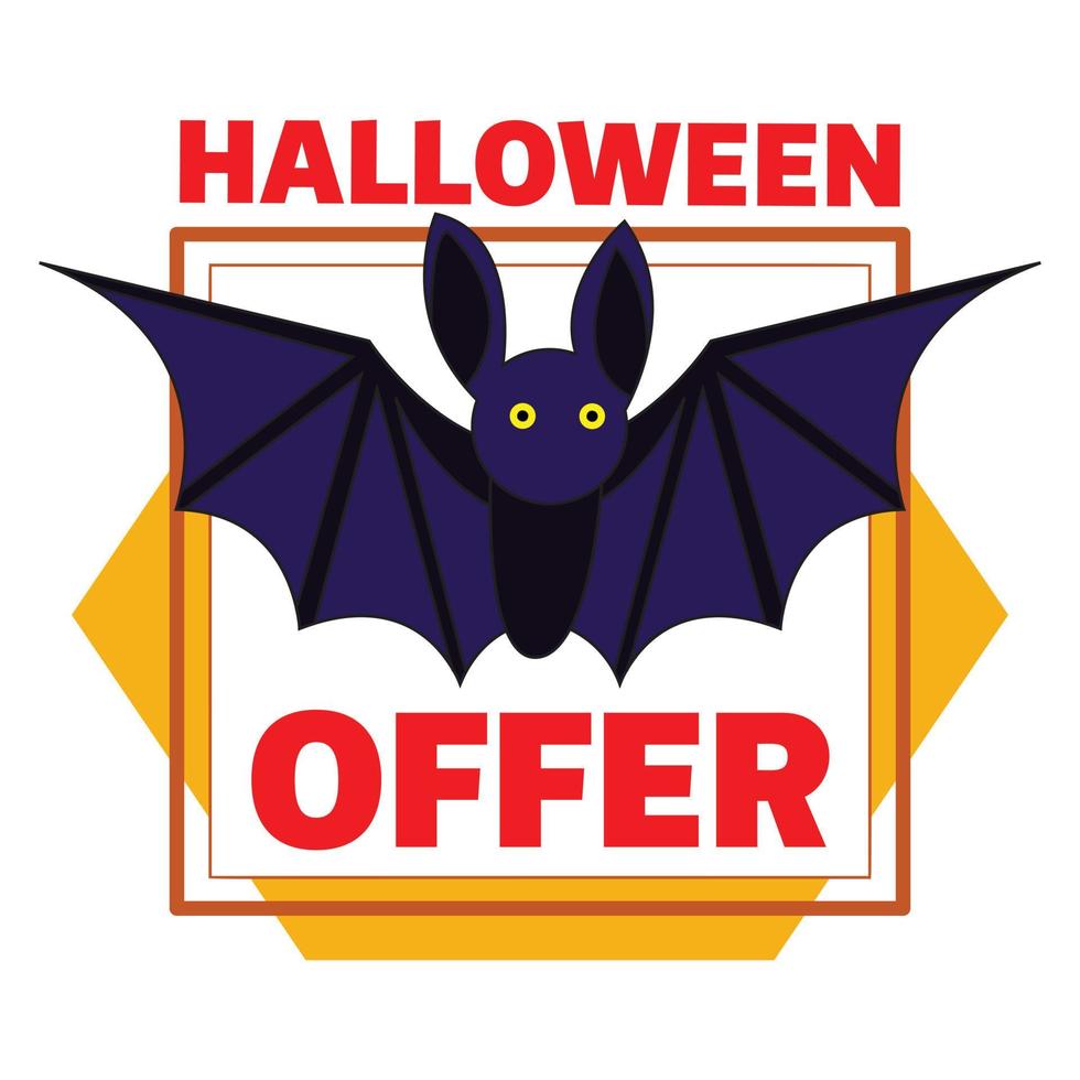 logotipo de oferta de morcego de halloween, estilo cartoon vetor