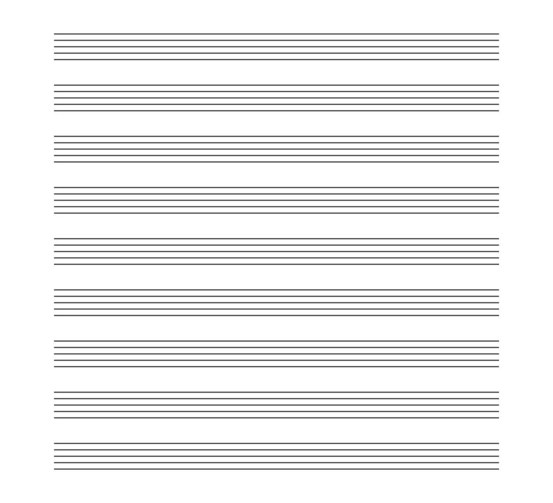 pauta de nota em branco de música. folha de papel de música clássica em branco para a escola. grade de linha de livro de notas para melodia e músicas. ilustração vetorial isolada no fundo branco vetor