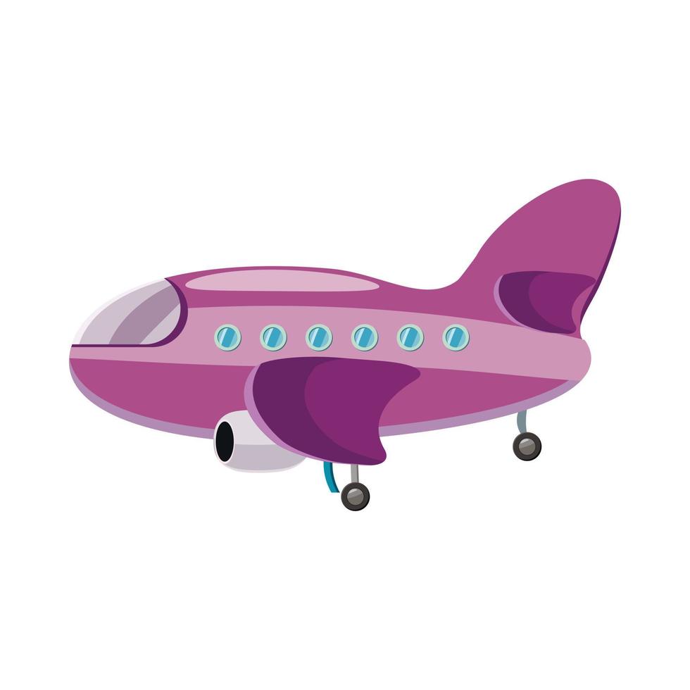 ícone de avião roxo, estilo cartoon vetor