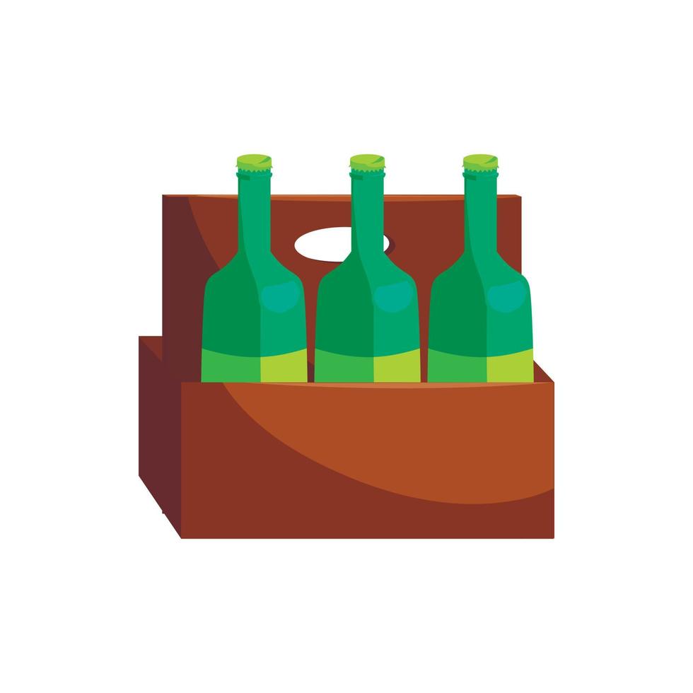 caixa de madeira com ícone de garrafas de cerveja, estilo cartoon vetor