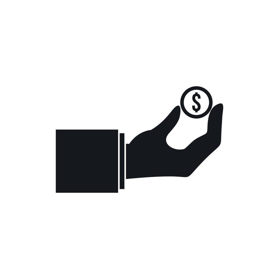 mão segurando o ícone de moeda de dinheiro, estilo simples vetor
