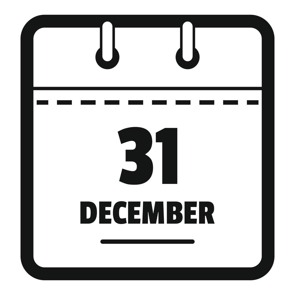 ícone do calendário trinta e um de dezembro, estilo preto simples vetor