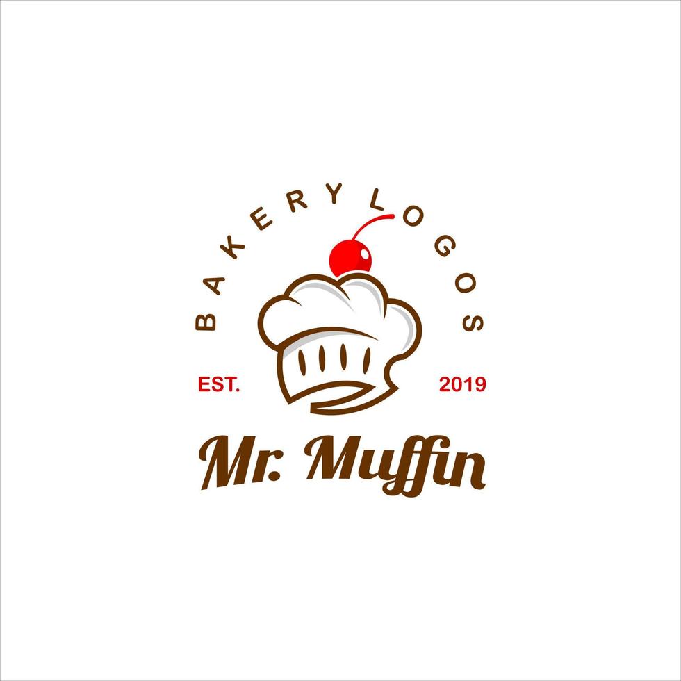 logotipo de padaria simples conceito de distintivo moderno muffin e pão vetor