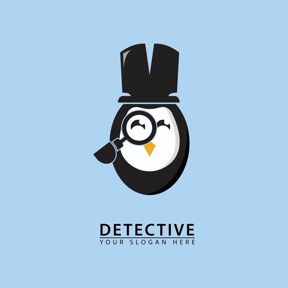 design de ícone do logotipo do pinguim detetive vetor