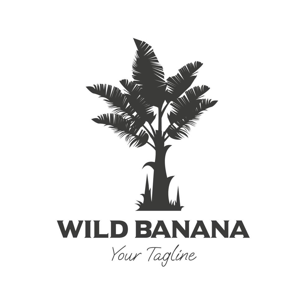 projeto de ilustração vintage de bananeira selvagem, logotipo de design de silhueta de bananeira, símbolo, modelo vetor