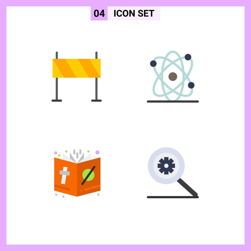 conjunto de 4 sinais de símbolos de ícones de interface do usuário modernos para livro de barreira, obstáculo, energia, halloween, elementos de design de vetores editáveis