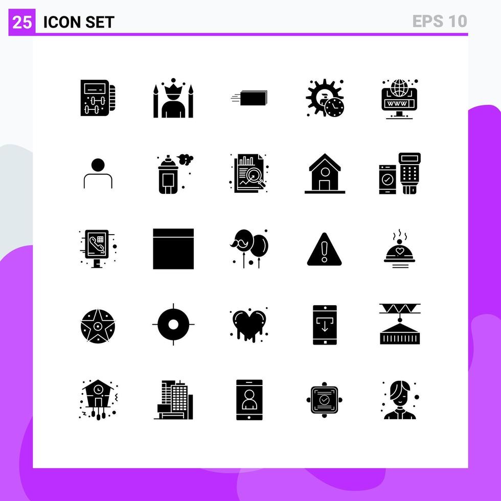 pacote de interface de usuário de 25 glifos sólidos básicos de elementos de design de vetores editáveis de administrador de vencedor executivo de produto