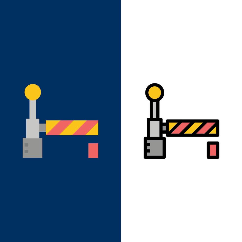 ícones de estação de trem de bandeira plana e linha cheia de ícones conjunto de fundo azul vector