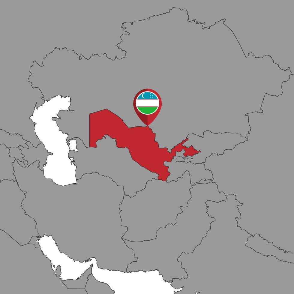 pin mapa com bandeira do Uzbequistão no mapa do mundo. ilustração vetorial. vetor