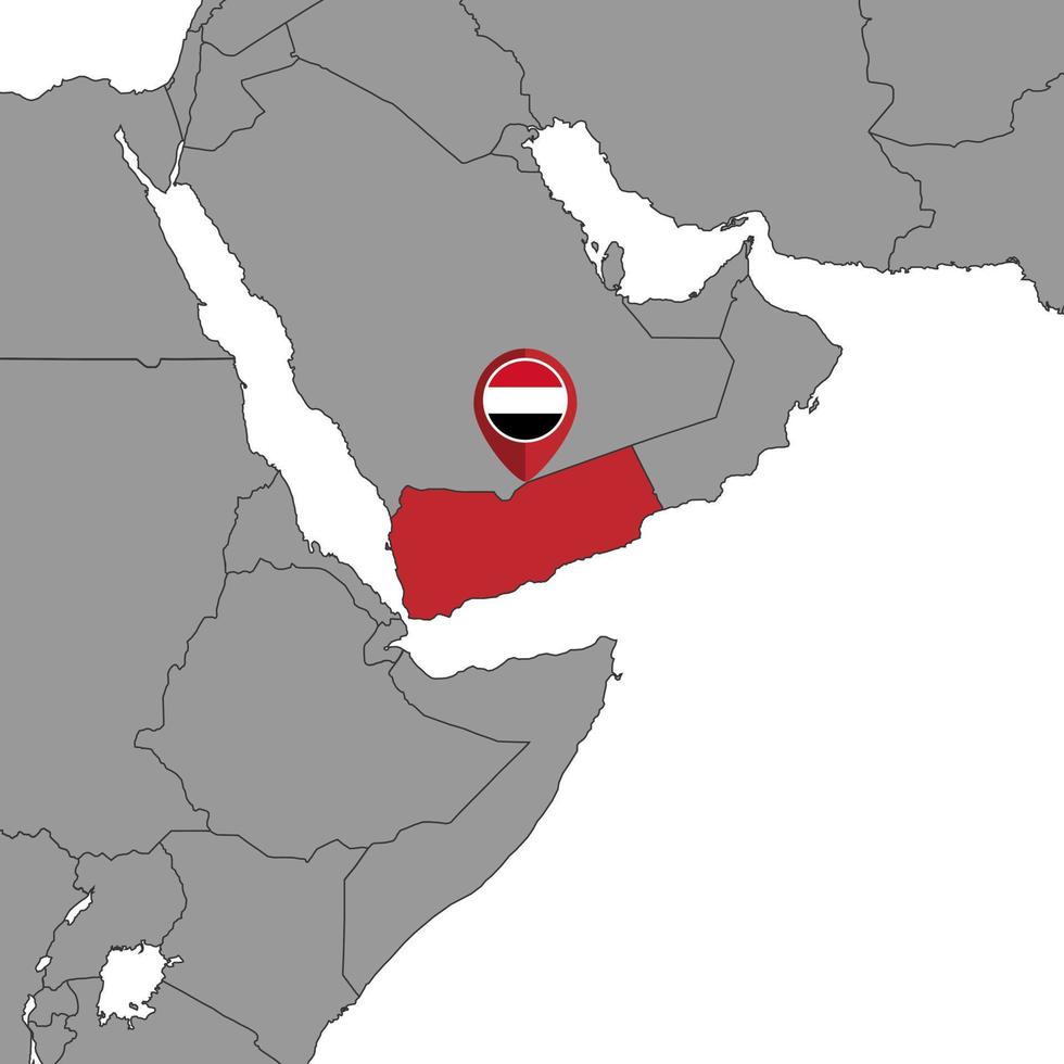 mapa de pinos com bandeira do iêmen no mapa do mundo. ilustração vetorial. vetor