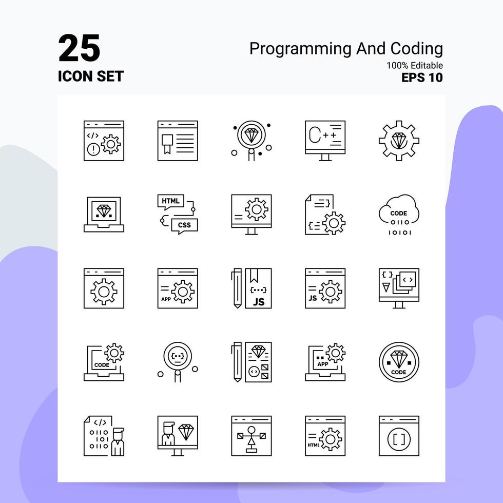 25 conjunto de ícones de programação e codificação 100 eps editáveis 10 arquivos de conceito de logotipo de negócios idéias de design de ícone de linha vetor