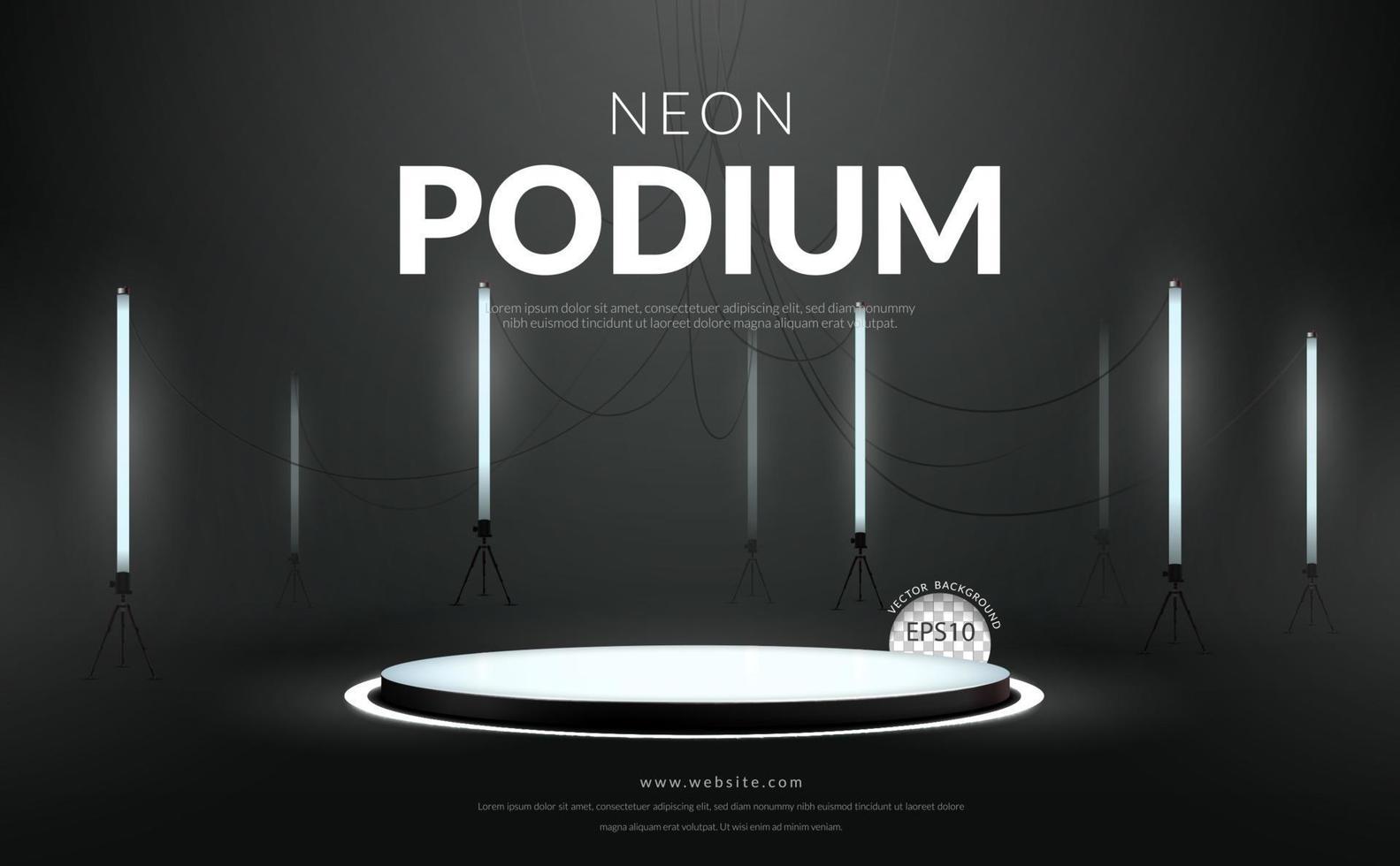 pódio de neon branco com tubo fluorescente branco em fundo preto para exibição de produtos, ilustração vetorial vetor