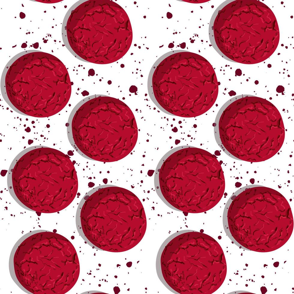um padrão de biscoitos de aveia vermelha em um fundo branco com um ruído na forma de migalhas. adequado para impressão em têxteis e papel. embalagem de presente, ilustração de cozinha, cardápio na padaria. vetor