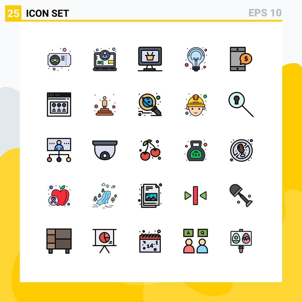 conjunto de 25 símbolos de símbolos de ícones de interface do usuário modernos para dinheiro monitor móvel seo criativo elementos de design de vetores editáveis