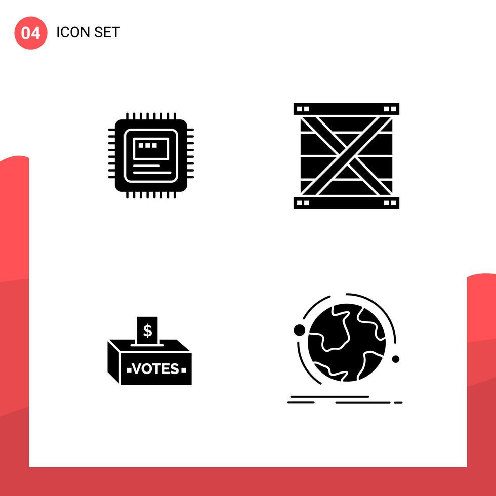 pacote de 4 ícones de glifos universais para mídia impressa em fundo branco vetor