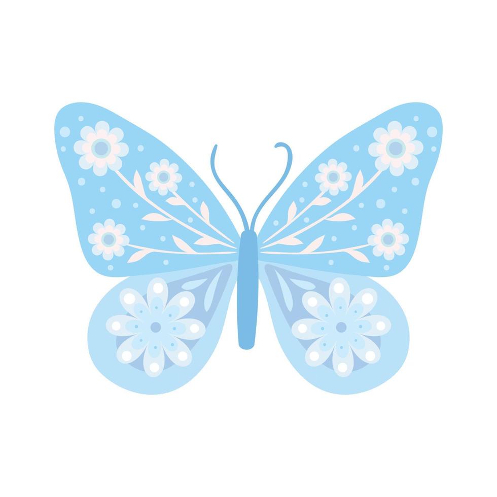 clipart de borboleta azul com decorações florais vetor