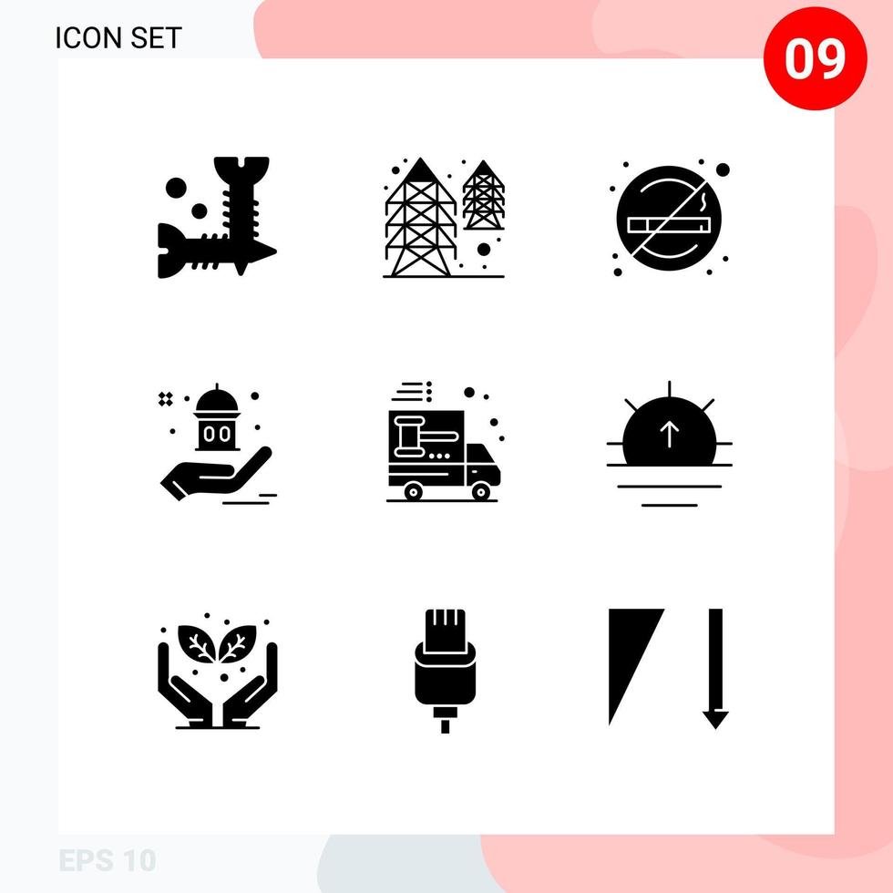 grupo de 9 sinais e símbolos de glifos sólidos para leilões de cuidados de saúde das mãos ajudam elementos de design de vetores editáveis da mesquita