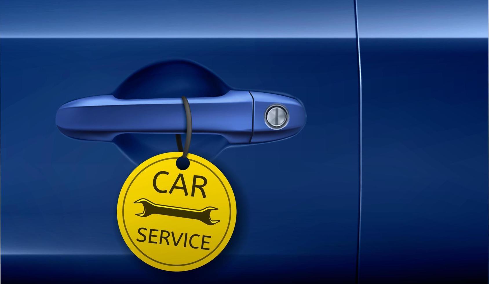 banner de anúncio de serviço de carro, maçaneta da porta com etiqueta amarela vetor