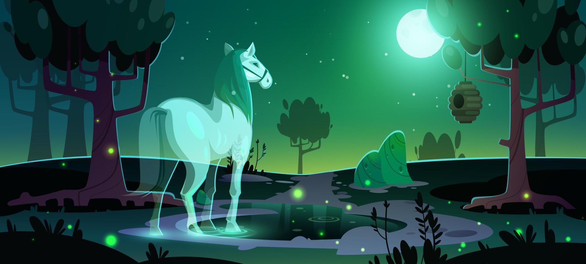 bandeira de mistério com fantasma de cavalo na floresta vetor