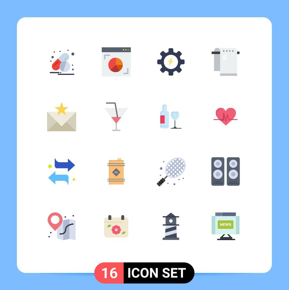 16 símbolos universais de sinais de cor plana de favoritos toalha de comunicação de e-mail pacote editável de elementos de design de vetores criativos
