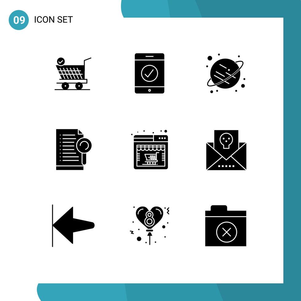 9 ícones criativos, sinais modernos e símbolos de elementos de design de vetores editáveis de servidor de loja de espaço web de endereço