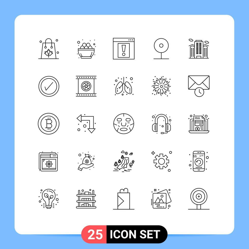 conjunto de linha de interface móvel de 25 pictogramas de jogo cctv ovo câmera web elementos de design de vetores editáveis