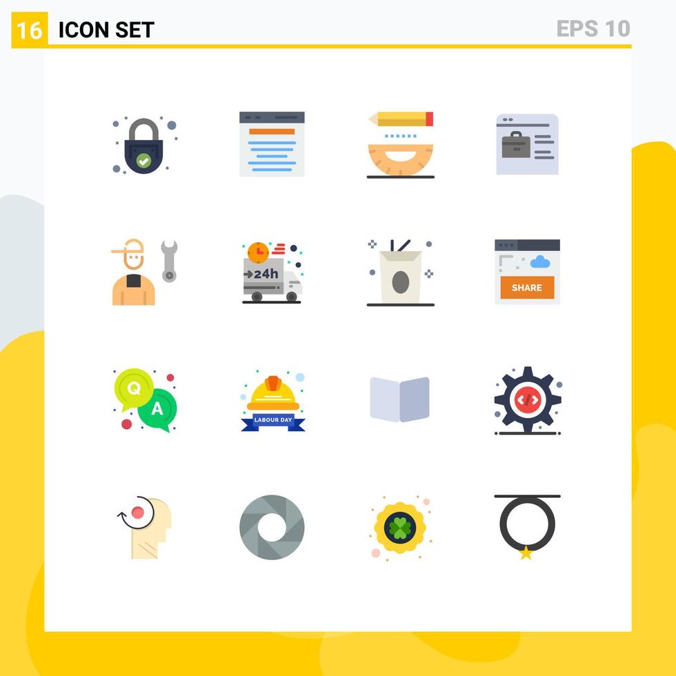 Pacote de cores planas de 16 interfaces de usuário de sinais e símbolos modernos de design de lápis de marketing de bolsa de site de trabalho pacote editável de elementos de design de vetores criativos