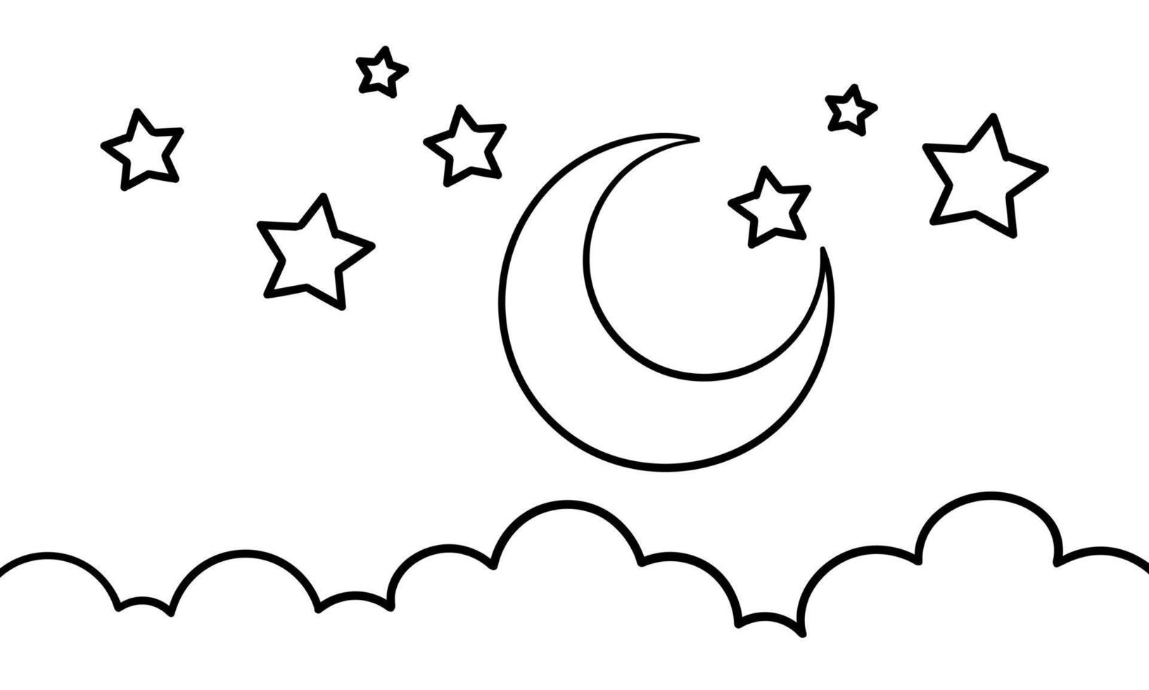 fundo desenhado à mão de nuvens, lua e estrelas vetor