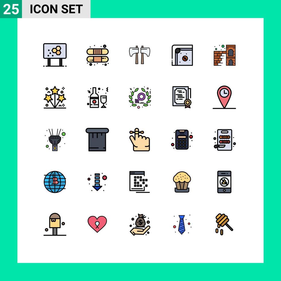 pacote de interface do usuário de 25 cores planas de linha preenchida básica de tratamento de jogo em casa ferramenta divertida elementos de design de vetores editáveis