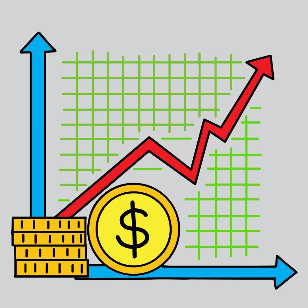 design de impressão ilustração de curva de ascensão de dinheiro desenhada à mão vetor