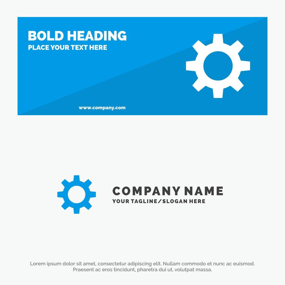banner de site de ícone sólido de engrenagem de configuração romzicon e modelo de logotipo de negócios vetor