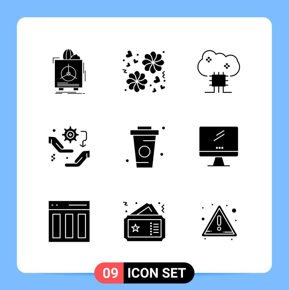 9 símbolos de glifo de pacote de ícones pretos sólidos para aplicativos móveis isolados em fundo branco 9 ícones definem o fundo criativo do vetor de ícones pretos