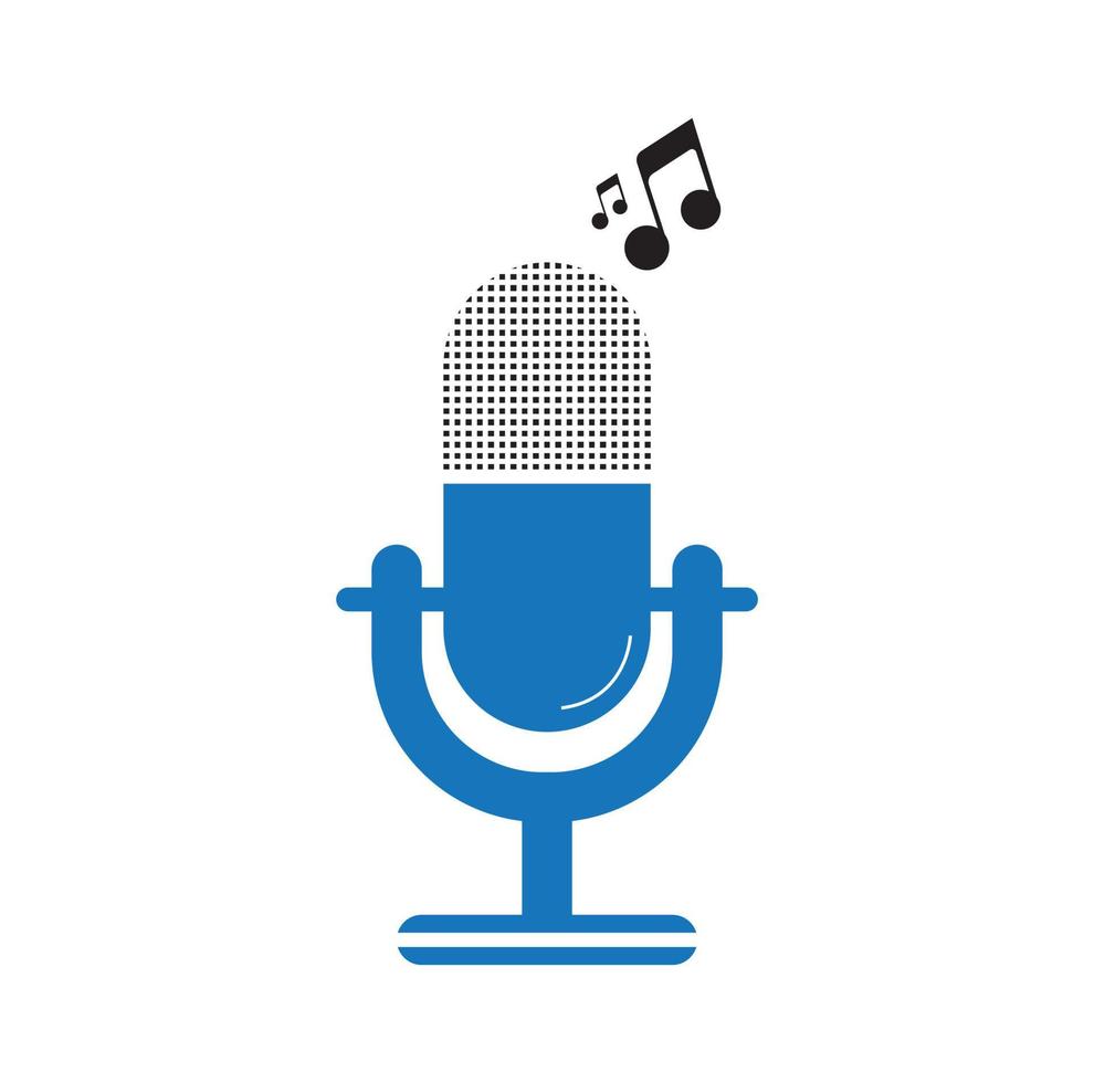 design de logotipo de podcast de microfone. microfone de mesa de estúdio com design de ícone de transmissão. vetor