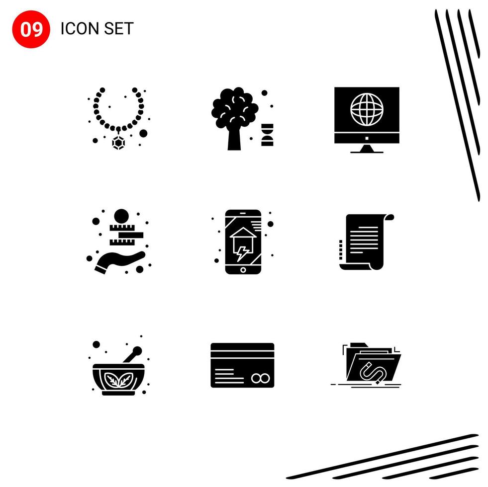 9 ícones criativos, sinais e símbolos modernos de automação residencial, ativos, comunicação, moedas, investimento em dinheiro, elementos de design de vetores editáveis
