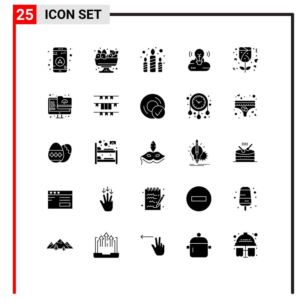 conjunto moderno de 25 glifos e símbolos sólidos, como elementos de design vetorial editável de campanha criativa de fogo de presente rosa vetor