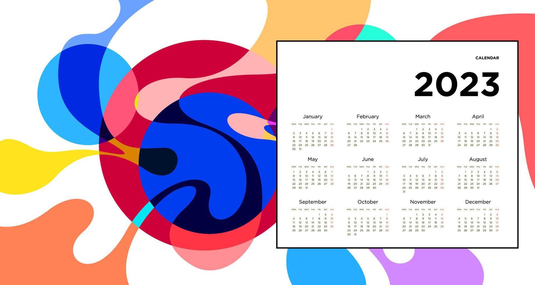 modelo de design de calendário do ano novo 2023 com abstrato colorido geométrico. projeto de calendário vetorial. vetor