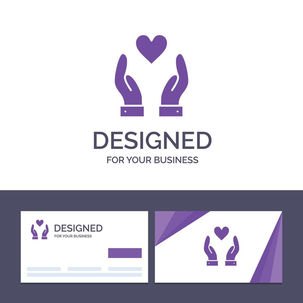 cartão de visita criativo e modelo de logotipo mão amor ilustração vetorial de caridade vetor