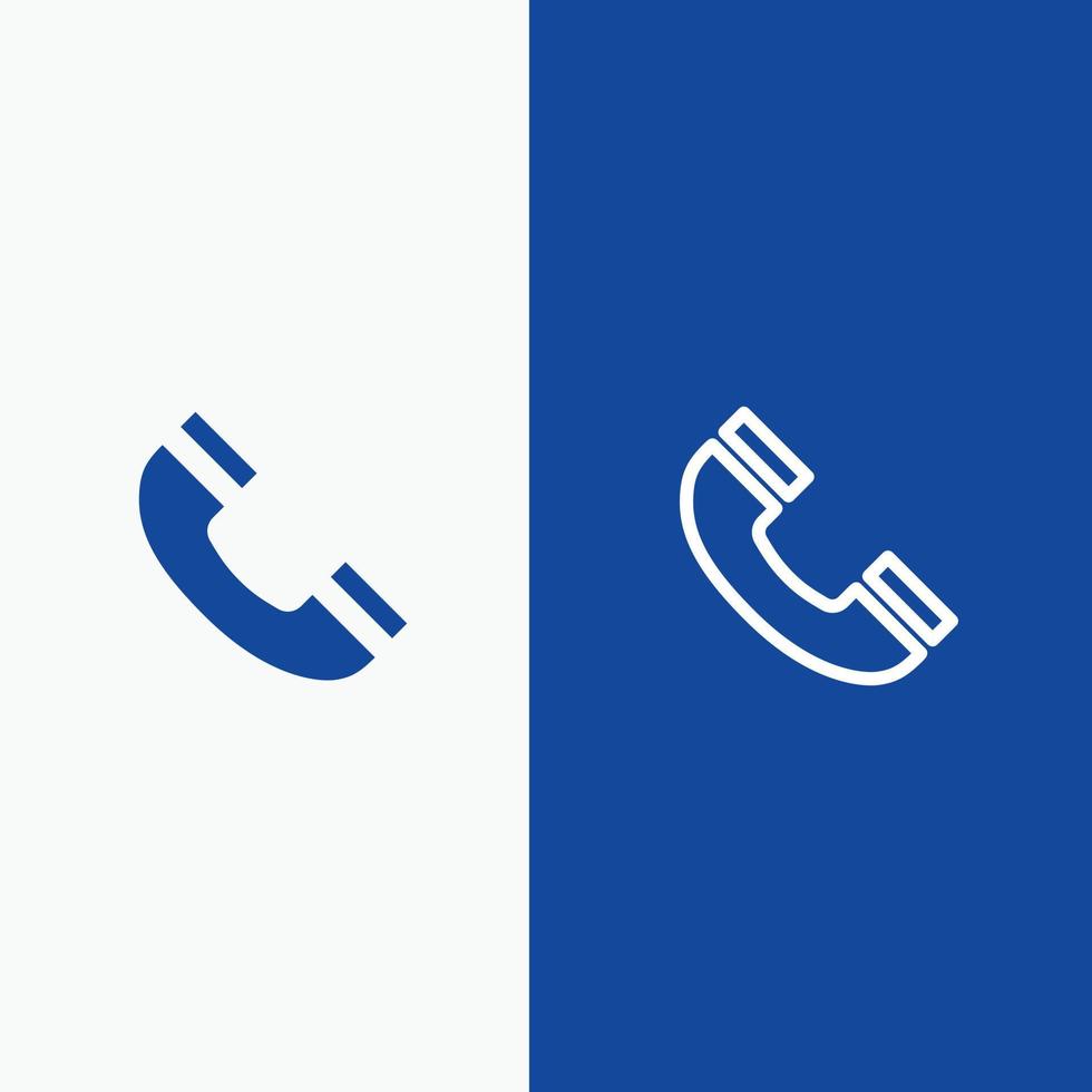 interface de chamada linha de interface do usuário do telefone e ícone sólido de glifo linha de banner azul e banner azul de ícone sólido de glifo vetor