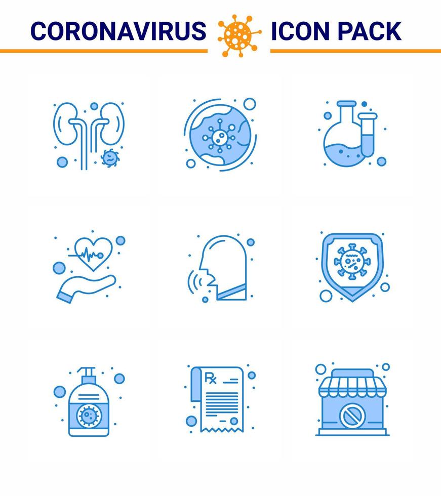 9 pacote de ícones de coronavírus azul covid19, como doenças, infecção de vida, saúde, superação de elementos de design de vetor de doença de coronavírus viral 2019nov