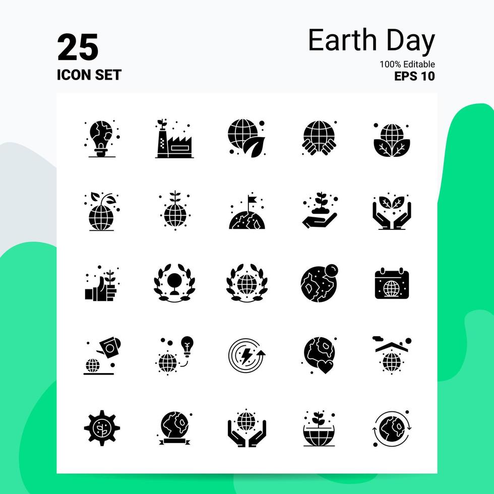 conjunto de ícones de 25 dias da terra 100 eps editáveis 10 arquivos idéias de conceito de logotipo de negócios design de ícone de glifo sólido vetor