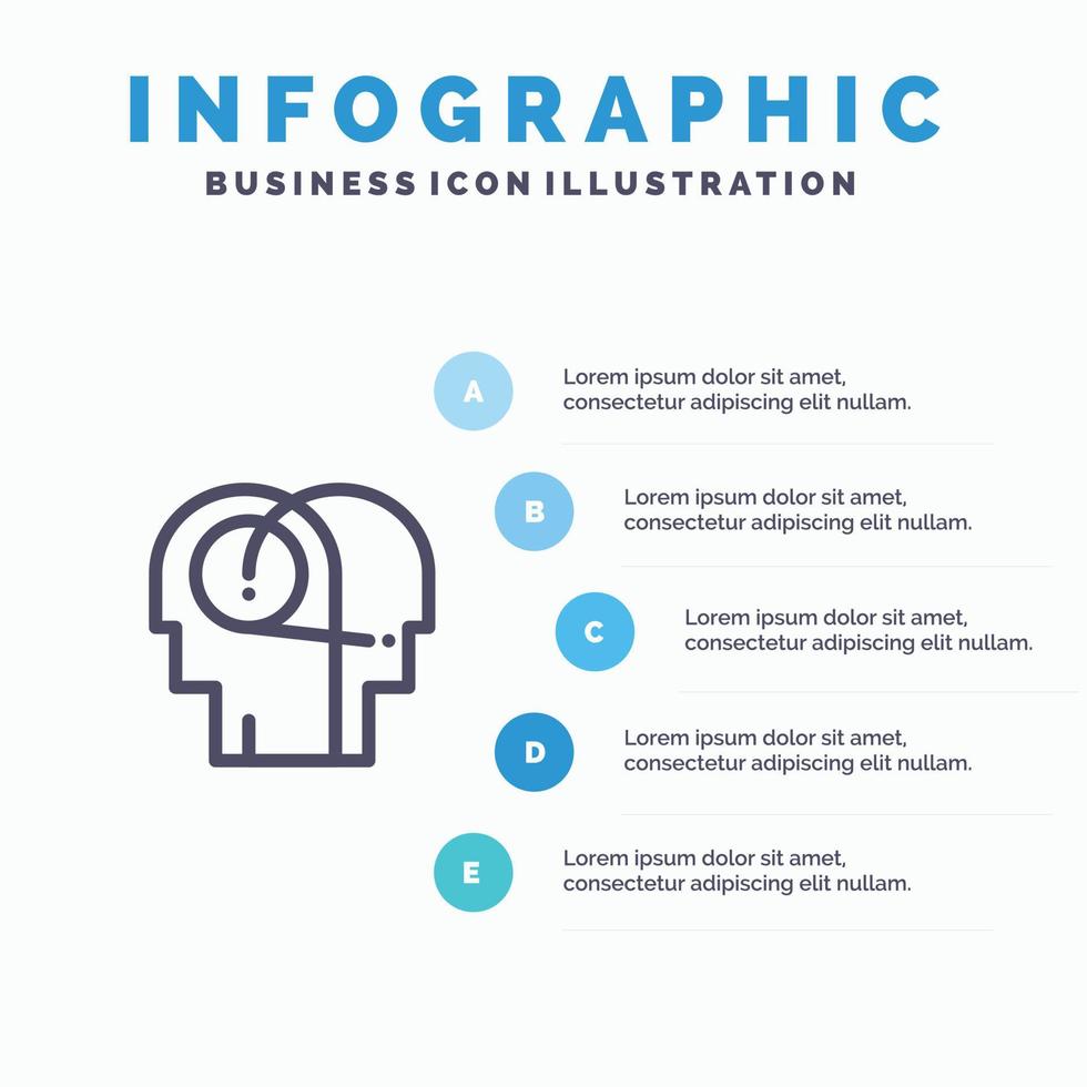 melhor comunicação ouvindo ícone de linha humana com fundo de infográficos de apresentação de 5 etapas vetor