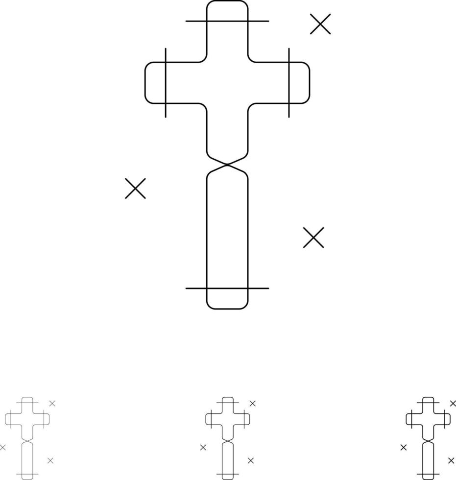 celebração cruz cristã conjunto de ícones de linha preta negrito e fino de páscoa vetor