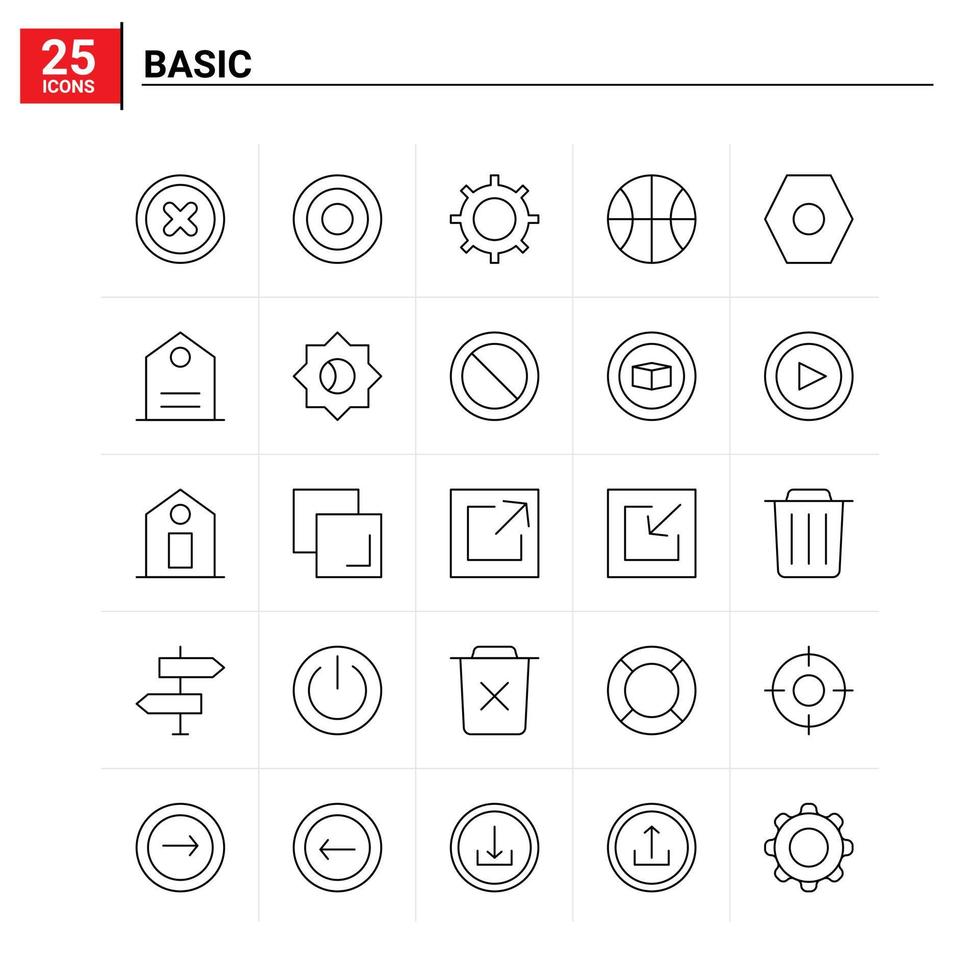 25 ícones básicos de conjunto de fundo vetorial vetor