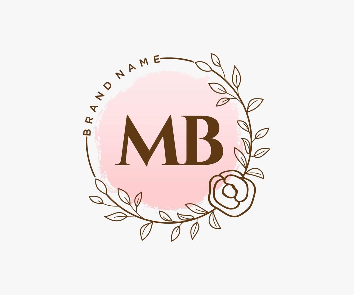 logo feminino inicial mb. utilizável para logotipos de natureza, salão, spa, cosméticos e beleza. elemento de modelo de design de logotipo de vetor plana.