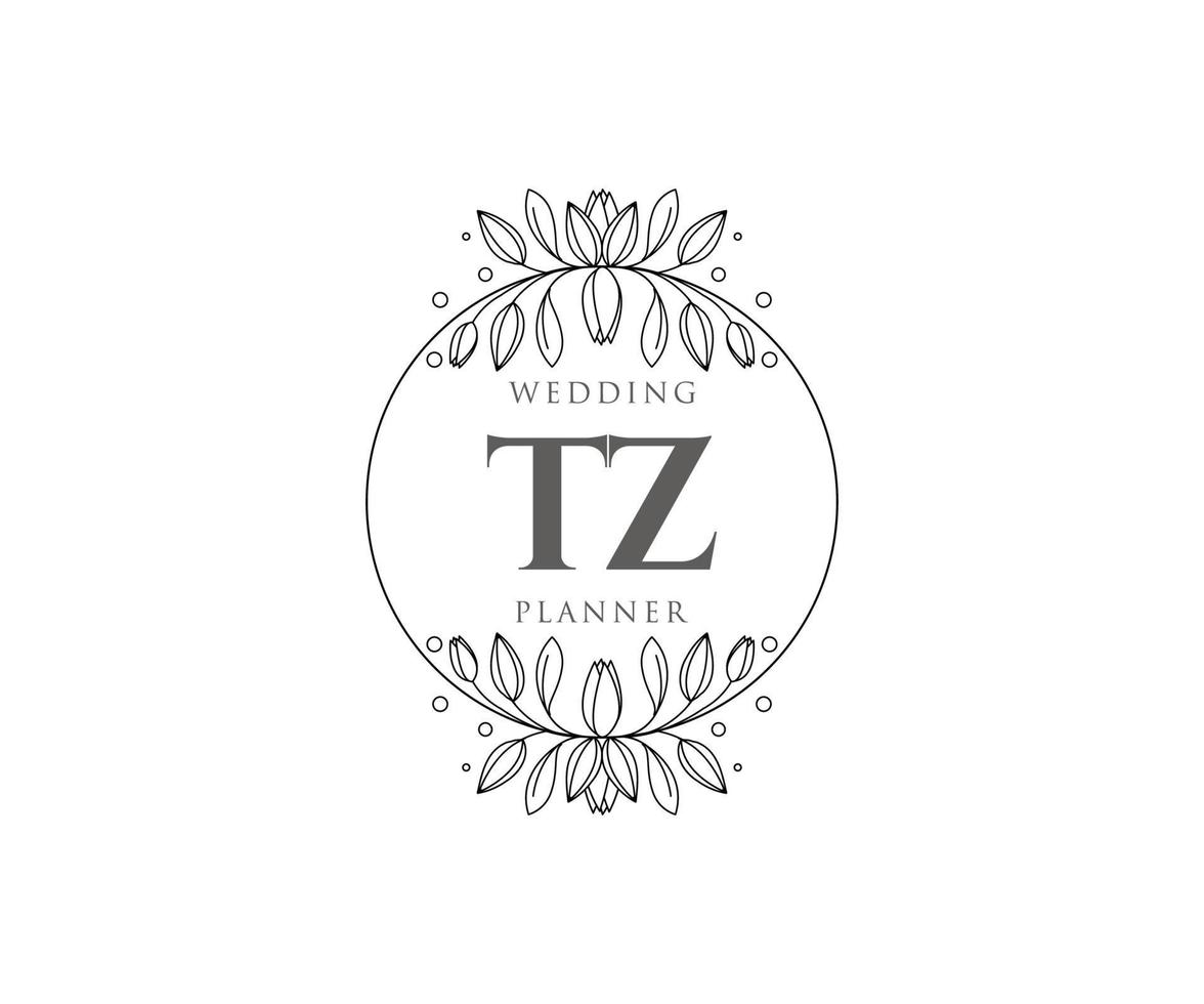 coleção de logotipos de monograma de casamento de letra inicial tz, modelos modernos minimalistas e florais desenhados à mão para cartões de convite, salve a data, identidade elegante para restaurante, boutique, café em vetor