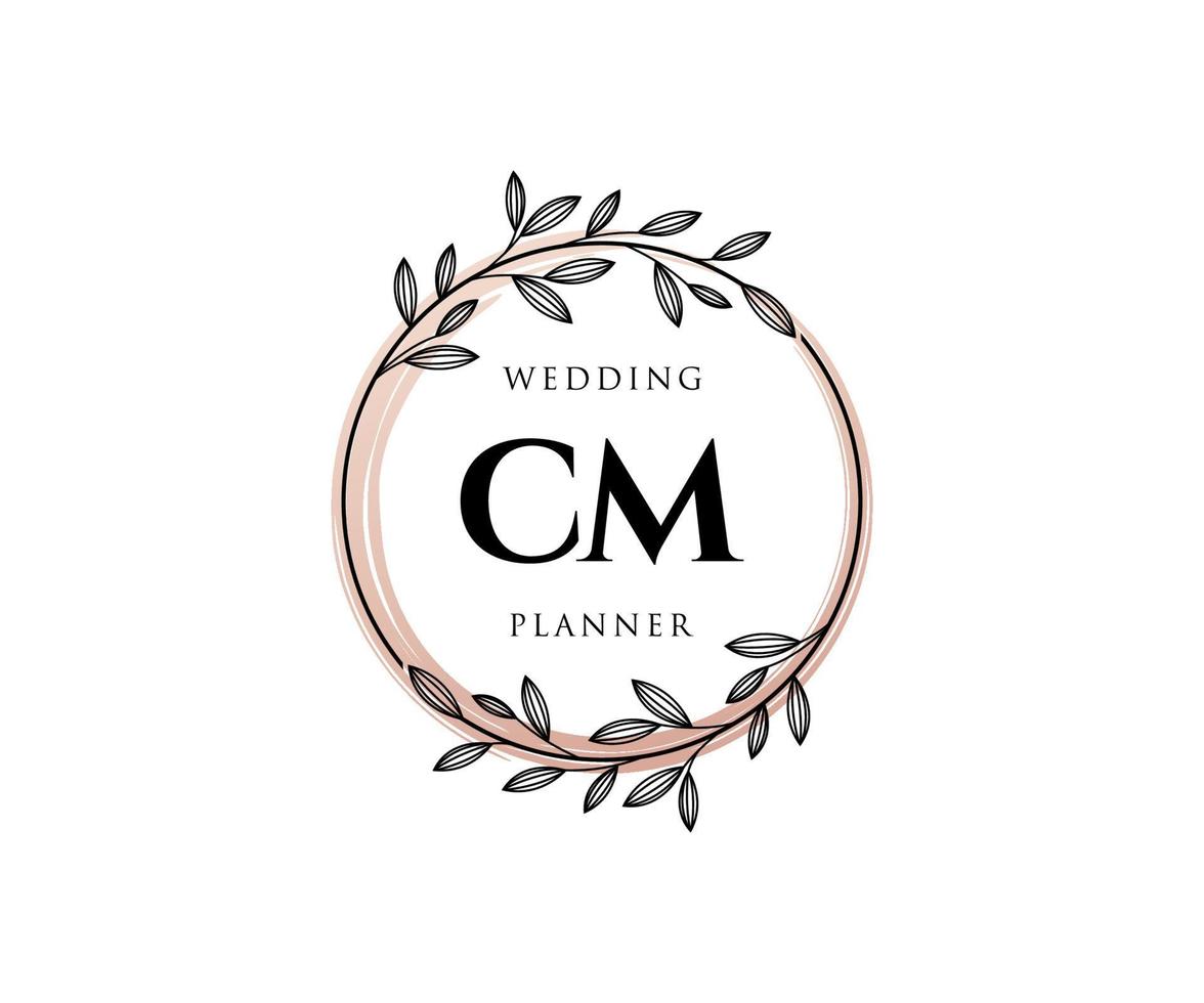 coleção de logotipos de monograma de casamento de letras iniciais de cm, modelos minimalistas e florais modernos desenhados à mão para cartões de convite, salve a data, identidade elegante para restaurante, boutique, café em vetor