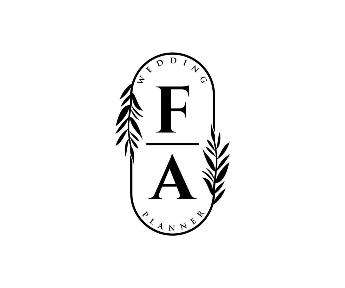 coleção de logotipos de monograma de casamento de letras iniciais fa, modelos minimalistas e florais modernos desenhados à mão para cartões de convite, salve a data, identidade elegante para restaurante, boutique, café em vetor